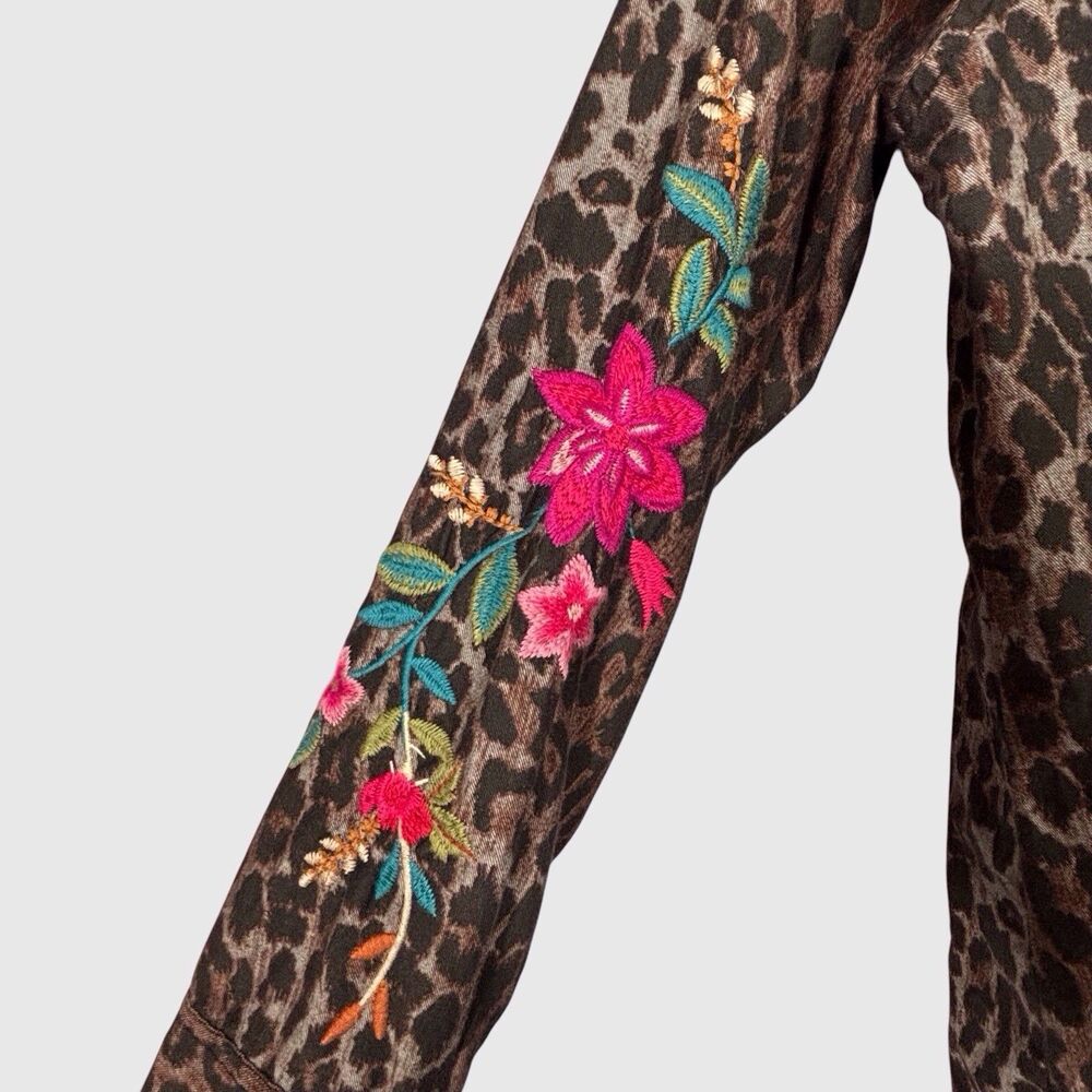 Johnny Was Embroidered Floral Leopard Print Tunic Top - Picture 4 of 11